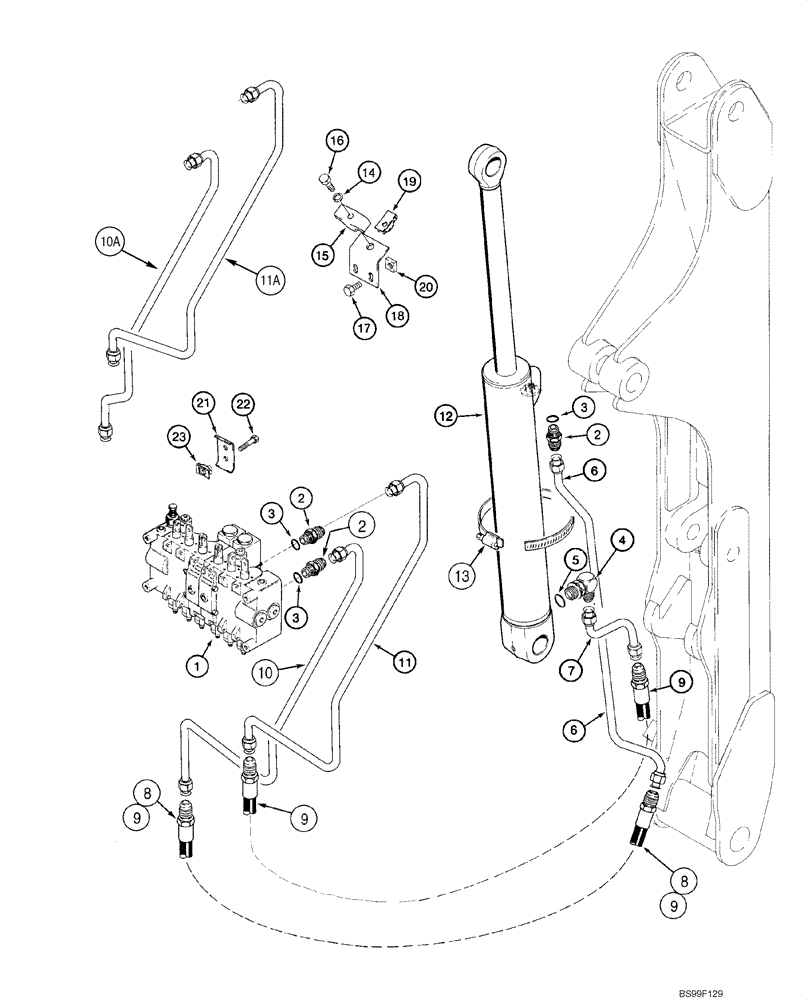 Схема запчастей Case 1845C - (08-55) - HYDRAULIC SYSTEM - BACKHOE DIPPER CYLINDER (NORTH AMERICA), D125 (08) - HYDRAULICS
