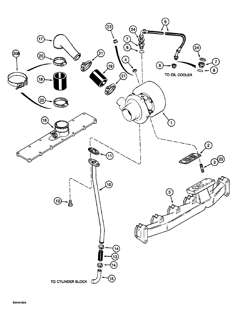 Схема запчастей Case 1088 - (2-32) - TURBOCHARGER SYSTEM, 6T-590 ENGINE (02) - ENGINE