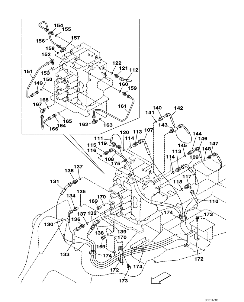Схема запчастей Case CX160 - (08-29) - PILOT CONTROL LINES, CONTROL VALVE - MODELS WITHOUT LOAD HOLD (08) - HYDRAULICS