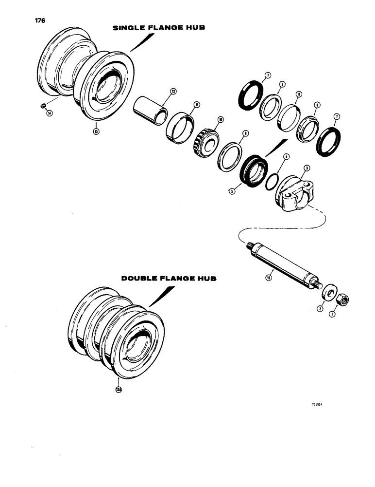 Схема запчастей Case 1450 - (176) - R27948 TRACK ROLLER - SINGLE FLANGE, FOR IDENTIFICATION SEE REF 3 OF ILLUSTRATION (11) - TRACKS/STEERING