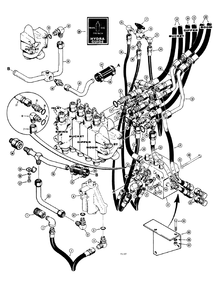 Схема запчастей Case 35 - (158) - HYDRA-GUIDE (35) WITH CASE AND CESSNA CONTROL VALVES 