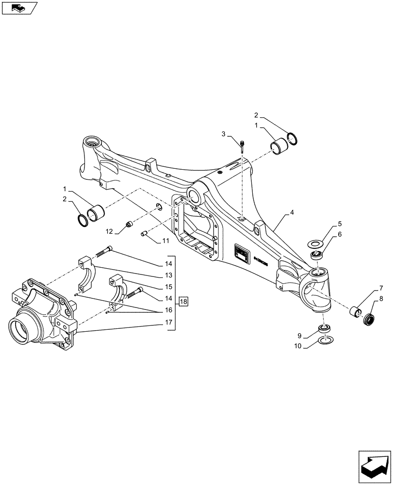 Схема запчастей Case 580SN WT - (25.100.0801) - AXLE, FRONT DRIVE - HOUSING (25) - FRONT AXLE SYSTEM