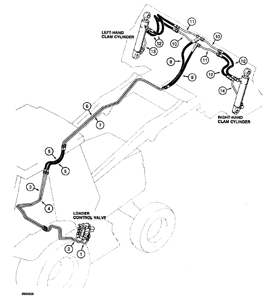 Схема запчастей Case 590 - (1-14) - PICTORIAL INDEX, LOADER HYDRAULICS, CLAM CYLINDER (00) - PICTORIAL INDEX