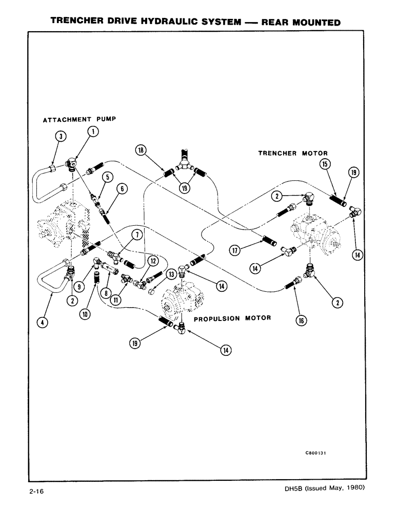 Схема запчастей Case DH5 - (2-16) - TRENCHER DRIVE HYDRAULIC SYSTEM - REAR MOUNTED (35) - HYDRAULIC SYSTEMS