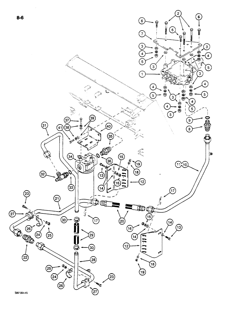 Схема запчастей Case W14C - (8-06) - HYDRAULIC CIRCUIT, LOADER CONTROL VALVE TO FILTER AND RESERVOIR (08) - HYDRAULICS