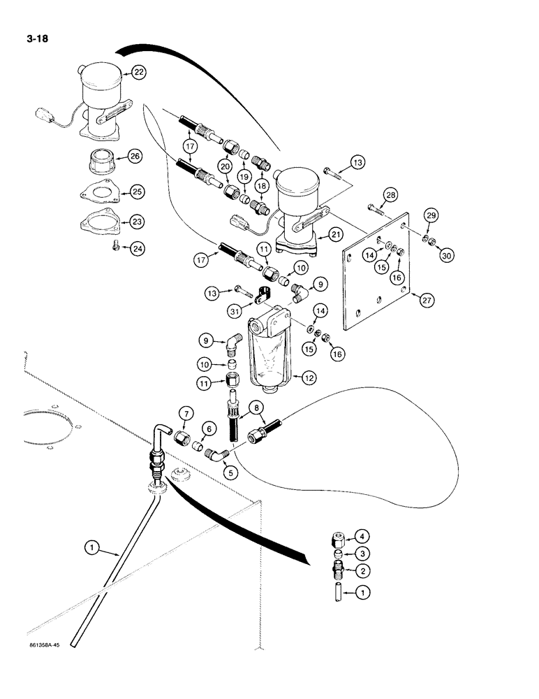 Схема запчастей Case W20C - (3-18) - FUEL LINES, MODELS WITH ELECTRIC FUEL PUMP, USED ON W20C P.I.N. 9158874 AND AFTER (03) - FUEL SYSTEM