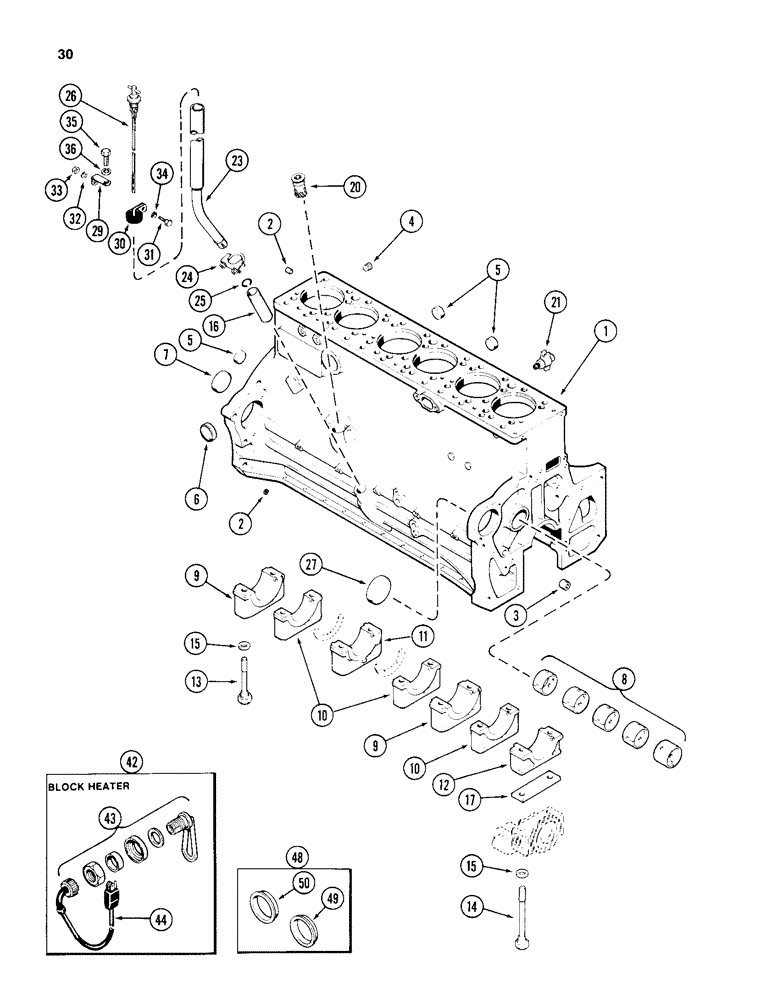 Схема запчастей Case 1150D - (030) - CYLINDER BLOCK, 504BD AND 504BDT DIESEL ENGINES (02) - ENGINE
