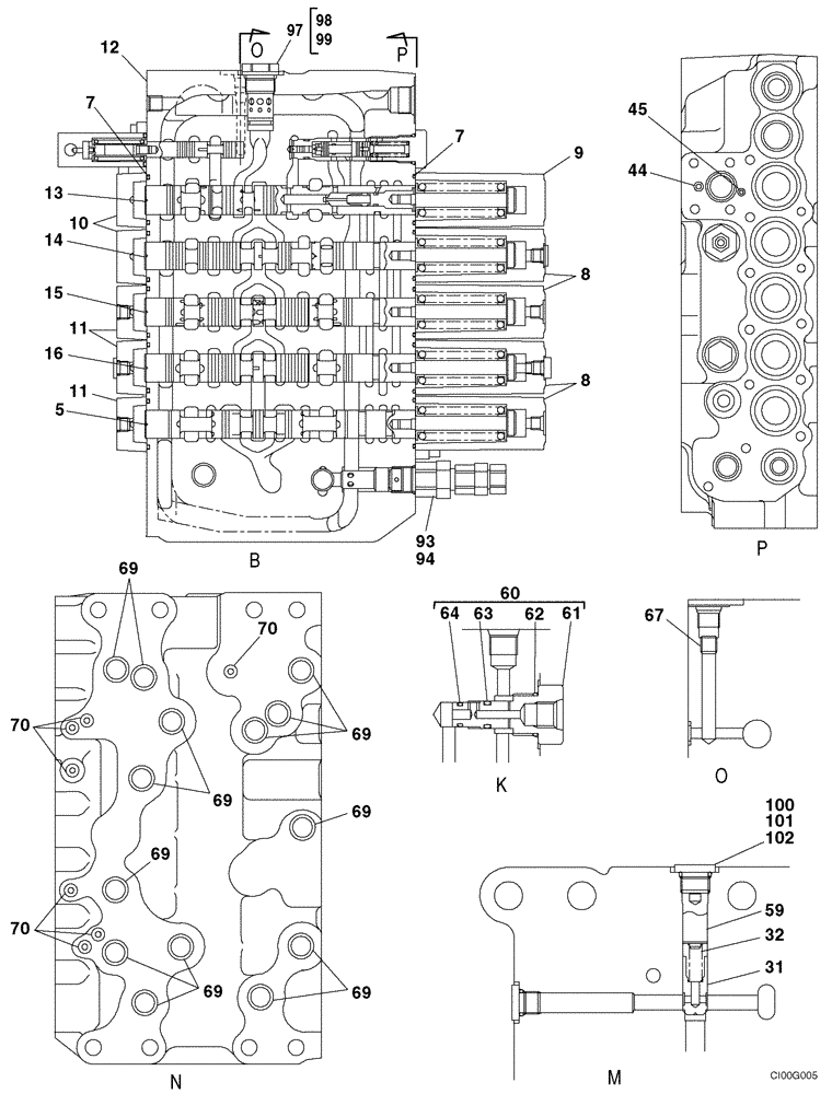 Схема запчастей Case CX210N - (08-40C) - VALVE ASSY - CONTROL (08) - HYDRAULICS