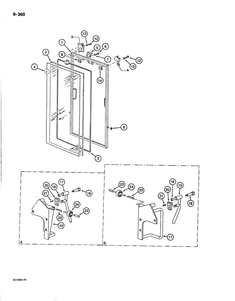 Схема запчастей Case 170B - (9-360) - CAB WINDSHIELD, P.I.N. 74341 THROUGH 74456 (09) - CHASSIS