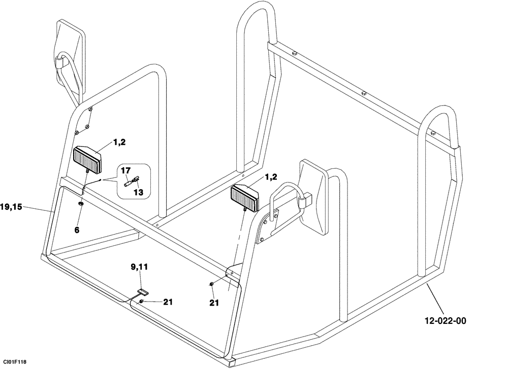 Схема запчастей Case SR15 - (04-001-05/1[01]) - LAMP, WORK - CANOPY (04) - ELECTRICAL SYSTEMS