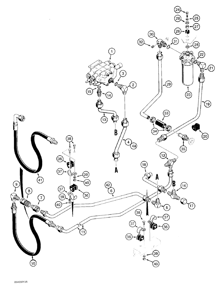 Схема запчастей Case 480F LL - (8-006) - EQUIPMENT HYDRAULIC SYSTEM, REAR EQUIPMENT AND RETURN LINES (08) - HYDRAULICS