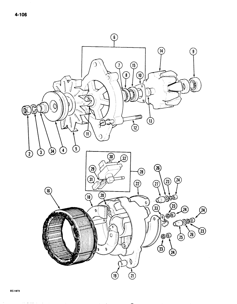 Схема запчастей Case 1825 - (4-106) - ALTERNATOR, DIESEL MODELS (04) - ELECTRICAL SYSTEMS