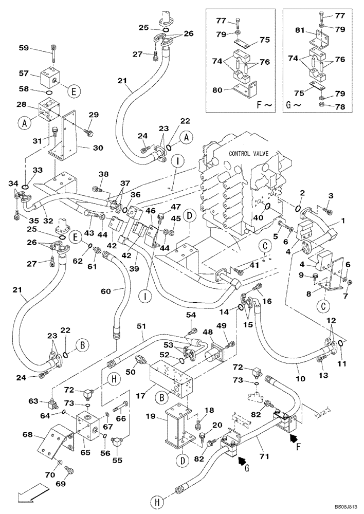 Схема запчастей Case CX800B - (08-28[01]) - HYDRAULIC CIRCUIT - OPTIONAL - 3-WAY (08) - HYDRAULICS