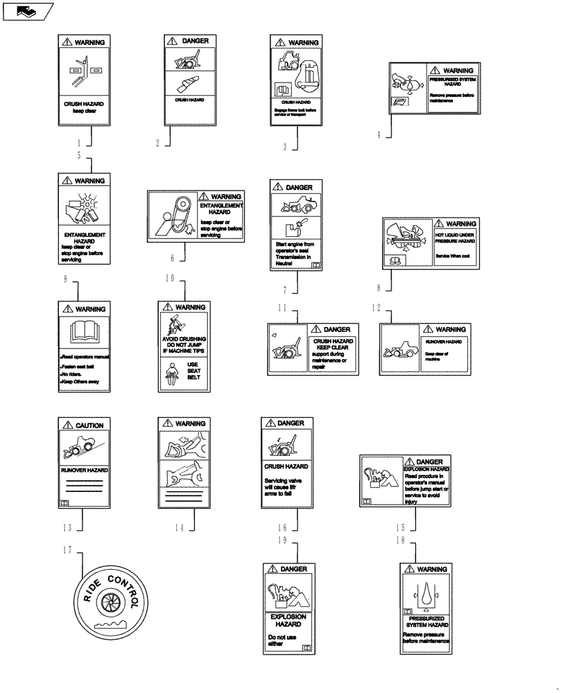 Схема запчастей Case 621F - (90.108.04) - DECALS - ENGLISH (90) - PLATFORM, CAB, BODYWORK AND DECALS
