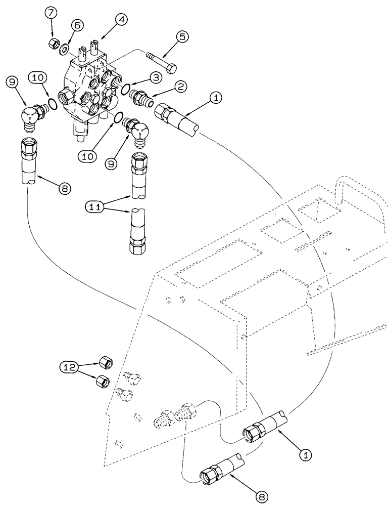 Схема запчастей Case 460 - (8-088) - PLOW HYDRAULIC CIRCUIT, PLOW CONTROL VALVE SUPPLY AND RETURN LINES, FROM REAR RIGHT-HAND CONSOLE (08) - HYDRAULICS