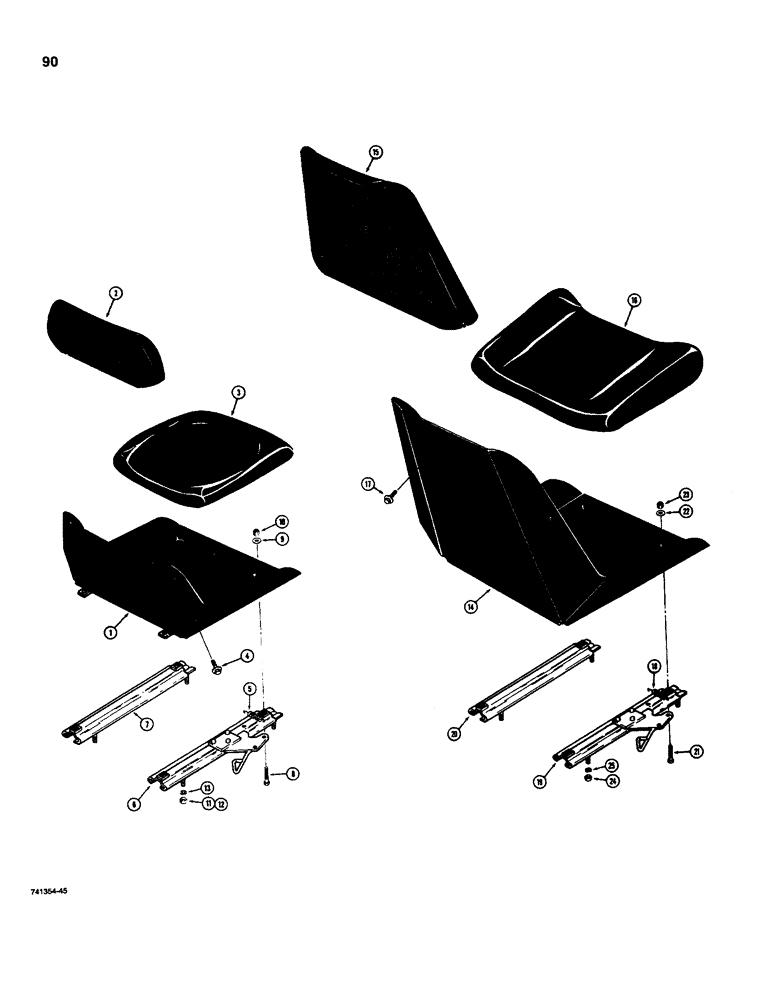 Схема запчастей Case D130 - (7-090) - BACKHOE SEAT, USED ON 1500 & 1700 SERIES, 150M, 170, 180 & 190 UNI-LOADERS & 380CK LOADER BACKHOE 