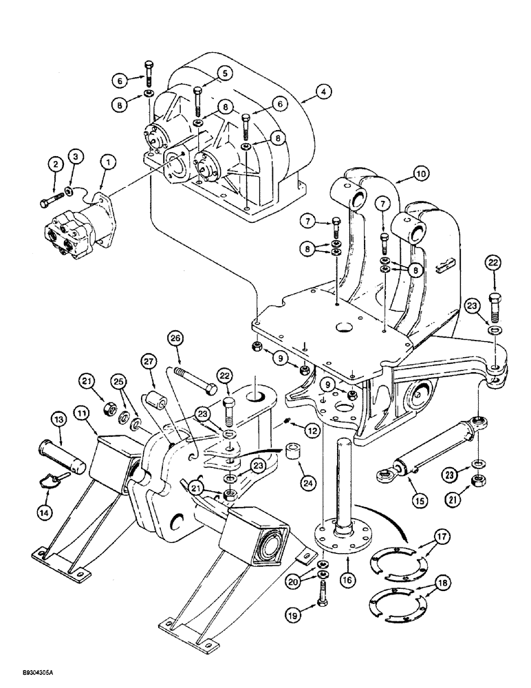 Схема запчастей Case 560 - (9-128) - PLOW MOTOR, GEARBOX AND BLADE MOUNTING, P85 PLOW (09) - CHASSIS/ATTACHMENTS