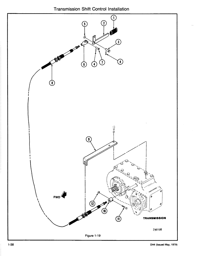 Схема запчастей Case DH4 - (1-38) - TRANSMISSION SHIFT CONTROL INSTALLATION (90) - PLATFORM, CAB, BODYWORK AND DECALS