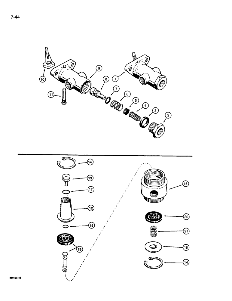 Схема запчастей Case W14B - (7-44) - CLUTCH CUTOUT VALVE AND PILOT VALVE, L12630 CLUTCH CUTOUT VALVE (07) - BRAKES