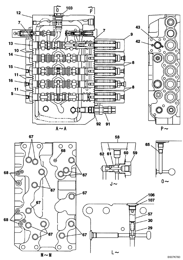 Схема запчастей Case CX225SR - (08-78) - VALVE ASSY, CONTROL (08) - HYDRAULICS