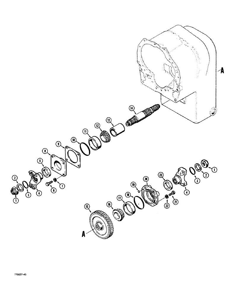 Схема запчастей Case W36 - (6-246) - TRANSMISSION, OUTPUT SHAFT - FRONT AND REAR, CLARK TRANS. NOS. 13.1HR32423-1 AND -2 (06) - POWER TRAIN