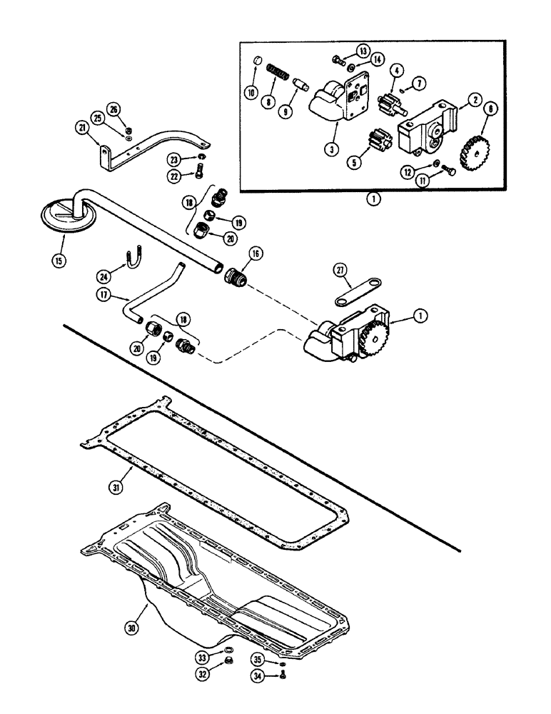 Схема запчастей Case 1150 - (022) - ENGINE OIL PUMP, (401) DIESEL ENGINE, 1ST USED ENG. SER. NO. 2174169 (01) - ENGINE