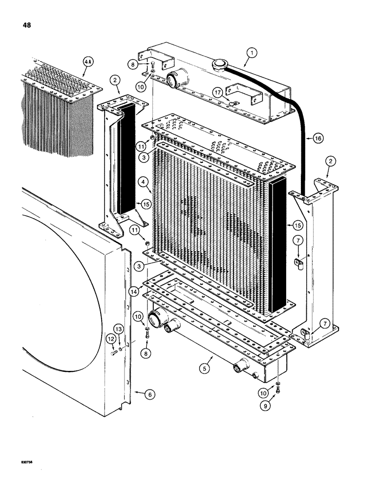 Схема запчастей Case 1155D - (048) - RADIATOR ASSEMBLIES, WITH COOLER TANK ON THE BOTTOM (02) - ENGINE