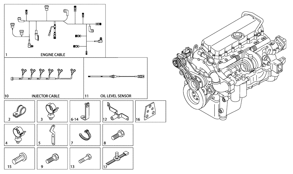 Схема запчастей Case 340 - (01A07010168[001]) - ENGINE - WIRINGS (10) - ENGINE