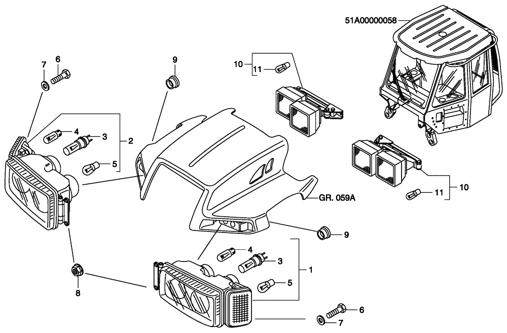 Схема запчастей Case 340 - (67A00001449[001]) - FRONT LIGHTING (87458557) (55) - ELECTRICAL SYSTEMS