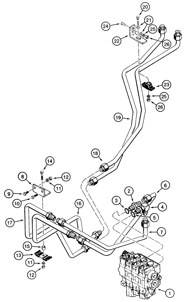 Схема запчастей Case 855E - (8-022) - DOZER LIFT HYDRAULIC CIRCUIT, CONTROL VALVE TO CROSSOVER TUBES (08) - HYDRAULICS