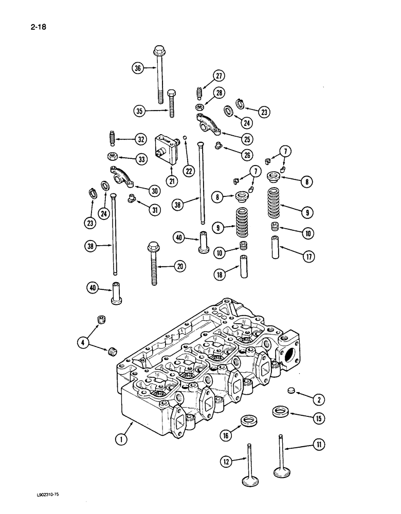 Схема запчастей Case 650 - (2-18) - CYLINDER HEAD AND VALVE MECHANISM, 4T-390 ENGINE (02) - ENGINE