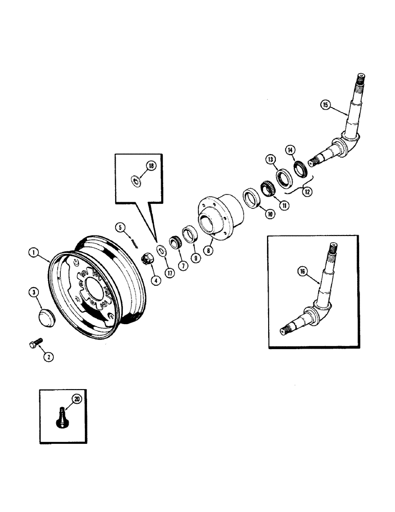 Схема запчастей Case 580B - (118) - FRONT WHEELS AND HUB (05) - STEERING