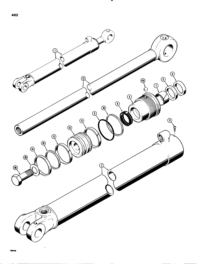 Схема запчастей Case 580C - (402) - G101177 BACKHOE BOOM CYLINDER, WITH ONE PIECE PISTON (08) - HYDRAULICS