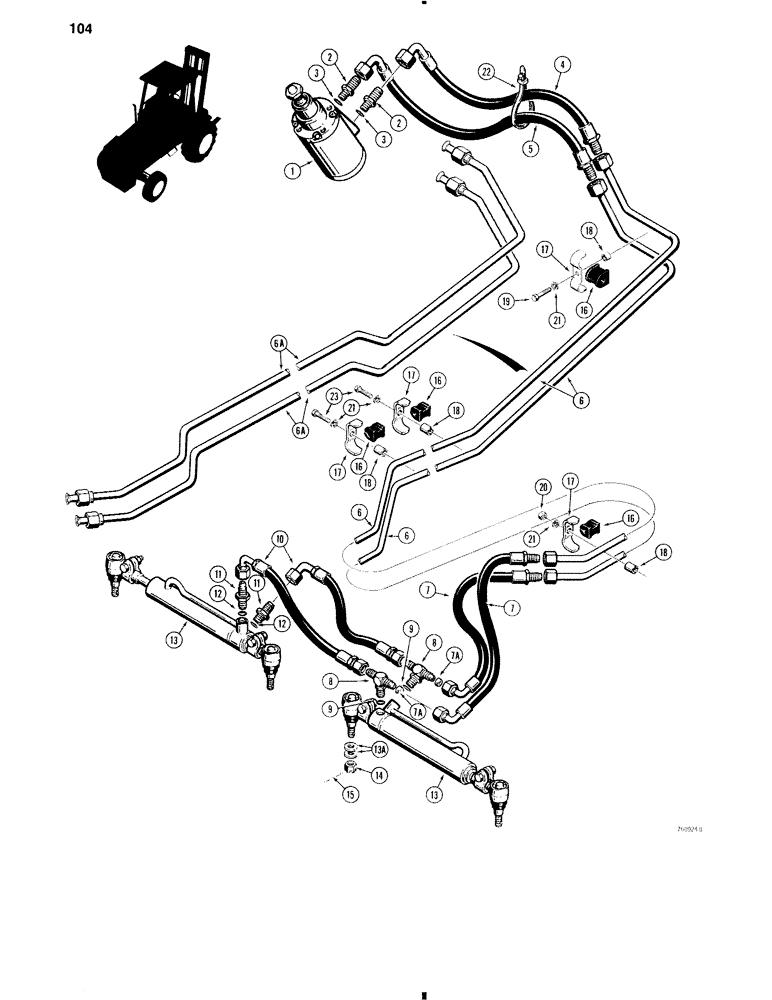 Схема запчастей Case 584C - (104) - STEERING HYDRAULIC CIRCUIT, CONTROL VALVE TO CYLINDERS (41) - STEERING
