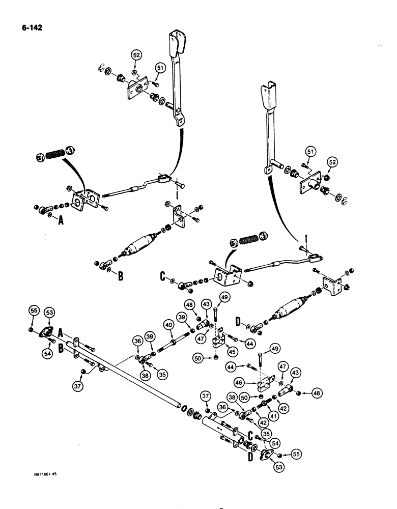 Схема запчастей Case 1825 - (6-142) - FORWARD AND REVERSE PUMP CONTROL LEVERS AND LINKAGE (06) - POWER TRAIN