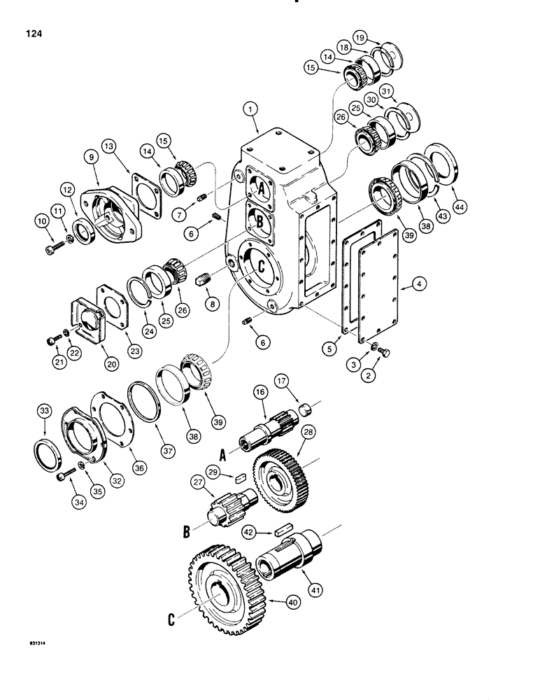 Схема запчастей Case P60 - (124) - H655571 TRANSMISSION, USED ON 30+4 SERIAL NUMBER 1187336 TO 1203744 (21) - TRANSMISSION