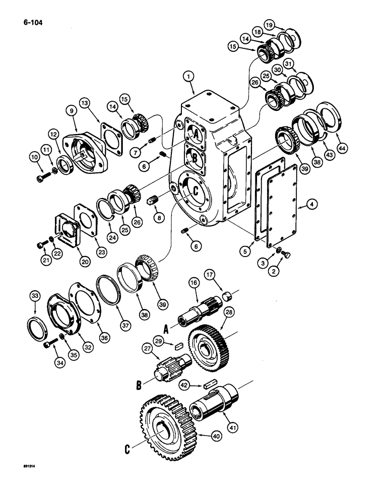 Схема запчастей Case CASE - (6-104) - TRANSMISSION, PIN 1189391 THRU 1205065 (06) - POWER TRAIN