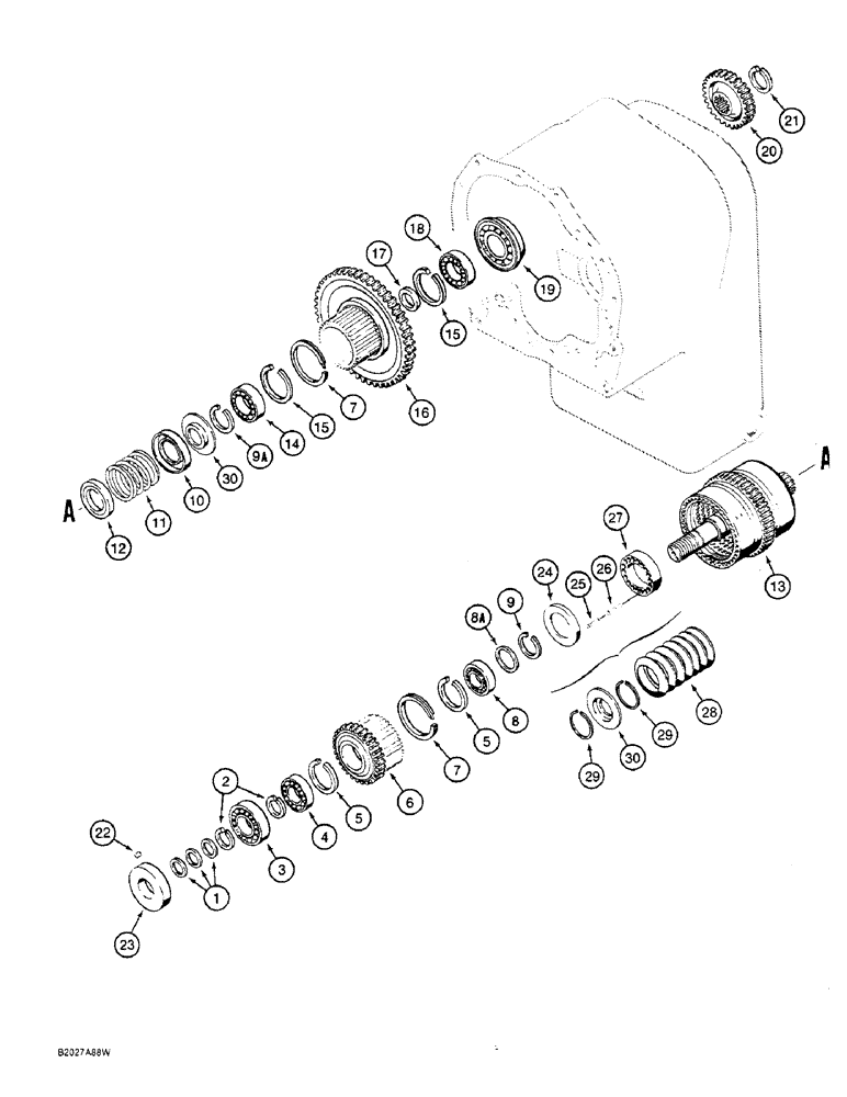 Схема запчастей Case W36 - (6-248) - TRANSMISSION, REVERSE AND 3RD CLUTCH SHAFT PARTS, CLARK TRANS. NOS. 13.1HR28421-17 AND -18 (06) - POWER TRAIN