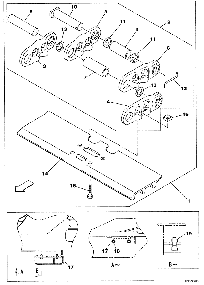 Схема запчастей Case CX225SR - (05-05) - TRACK CHAINS, 800 MM (31-1/2 IN) (11) - TRACKS/STEERING