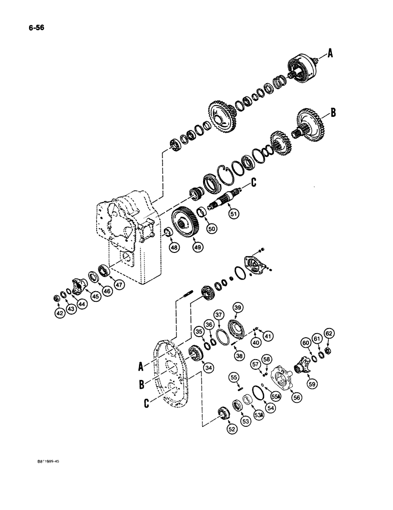 Схема запчастей Case W11B - (6-056) - CLARK TRANSMISSION, OUTPUT SHAFT, IDLER SHAFT, AND LOW GEARS (06) - POWER TRAIN