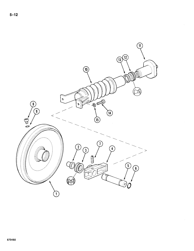 Схема запчастей Case 688 - (5-12) - TRACK IDLER AND ADJUSTMENT CYLINDER, ITM IDENTIFICATION (11) - TRACKS/STEERING