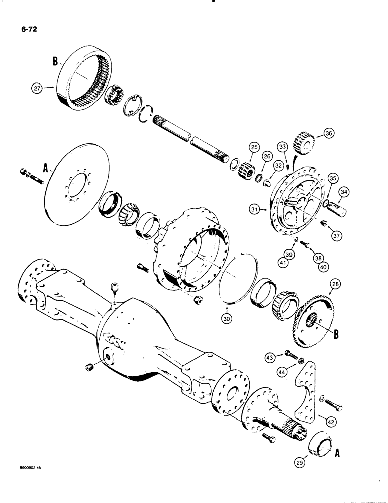 Схема запчастей Case W20C - (6-72) - W20C AXLE HOUSING AND PLANETARY, FRONT AXLES - L118897 AND L126097 (06) - POWER TRAIN