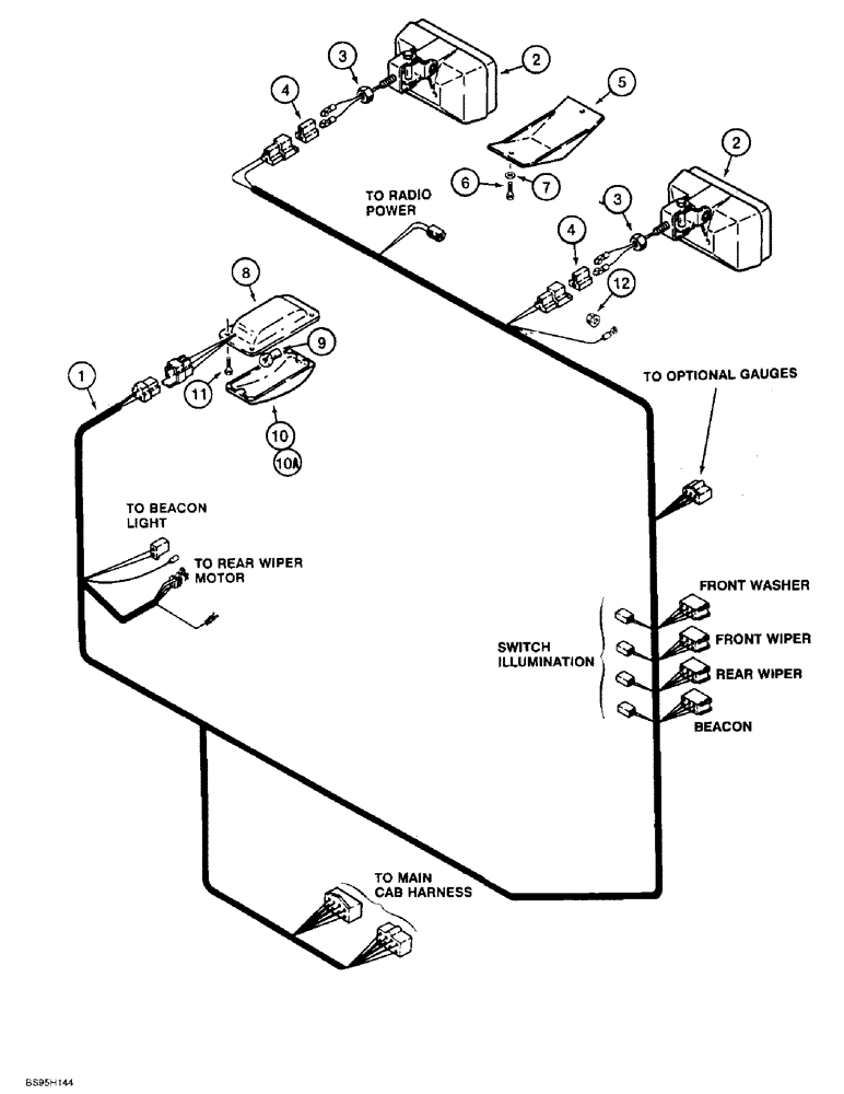 Схема запчастей Case 821B - (4-16) - CAB ROOF HARNESS (04) - ELECTRICAL SYSTEMS