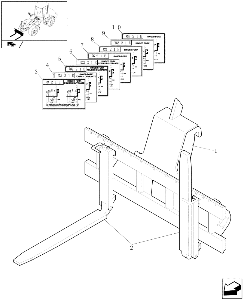 Схема запчастей Case 21E - (078) - COLLAPSIBLE FORK (09) - LOADER/BACKHOE