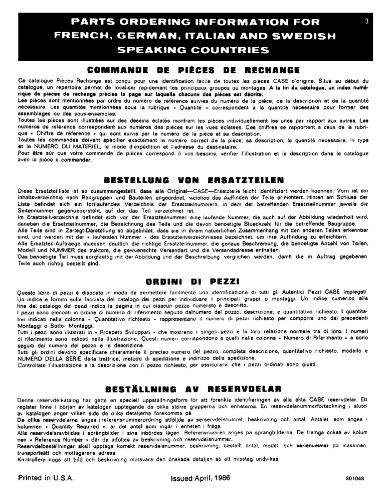 Схема запчастей Case 1816C - (003) - PARTS ORDERING INFORMATION FOR FRENCH, GERMAN, ITALIAN AND SWEDISH SPEAKING COUNTRIES (00) - PICTORIAL INDEX
