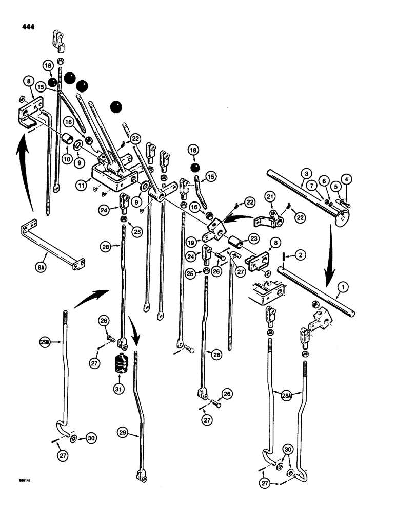 Схема запчастей Case 580SD - (444) - BACKHOE CONTROLS WITH FOOT SWING, STABILIZER CONTROL LEVERS AND LINKAGE (09) - CHASSIS/ATTACHMENTS