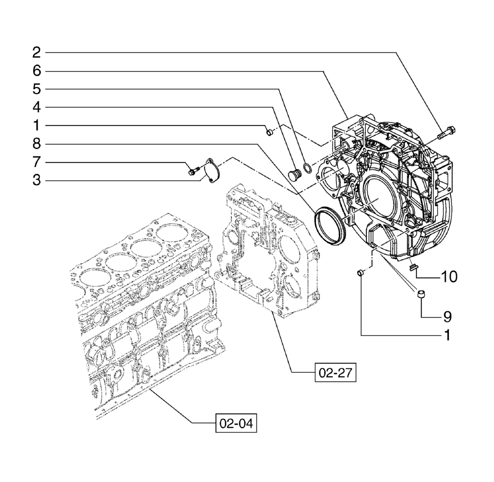 Схема запчастей Case 885B - (02-28[01]) - FLYWHEEL HOUSING (02) - ENGINE
