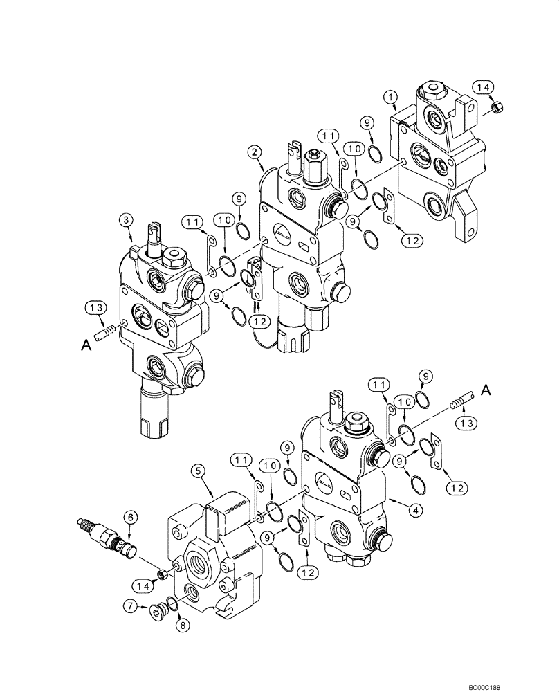 Схема запчастей Case 580SM - (08-29) - VALVE ASSY - LOADER CONTROL, THREE SPOOL (08) - HYDRAULICS