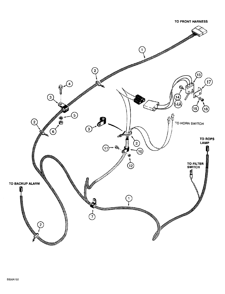 Схема запчастей Case 650G - (4-14) - REAR WIRING HARNESS AND CONNECTIONS (04) - ELECTRICAL SYSTEMS