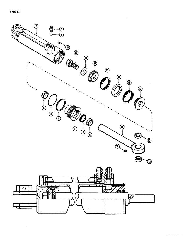 Схема запчастей Case W24 - (195G) - G31961 AND G31962 CLAM CYLINDERS, 4" DIA. CYLINDER WITH 10" STROKE W/SPLIT OUTER PISTON ROD WIPER (08) - HYDRAULICS